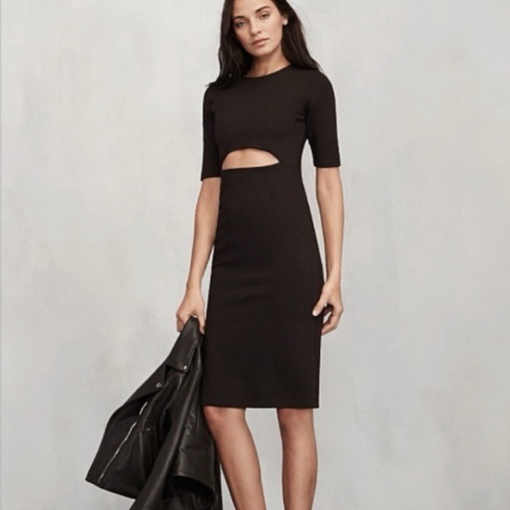Reformation Black Midi Dress with Waist Cutout